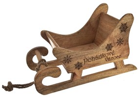 Decorațiune InDecor Sanie din lemn de mango Poveste de Crăciun, 38 x 22 x 20 cm