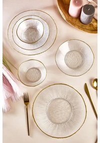 Set de masă 18 piese, din sticlă transparentă cu accente aurii