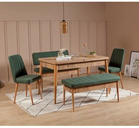Zondo Masă de sufragerie extensibilă cu 2 scaune și 2 bănci Vlasta (pin antlantic + verde). 1072184