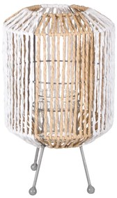 Lampa decorativa cu picioare metalice,tricotata,alb-bej 19x31 cm