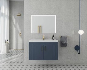 Set dulap baza suspendat Drop Lines Venus cu 2 usi bleumarin si lavoar 80 cm alb