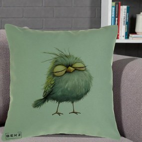 Perna Decorativa Pasare Teal Adormita cu Ochi Galbeni, 40x40 cm, Verde, Husa Detasabila, Perna Inclusa, BEKZ®