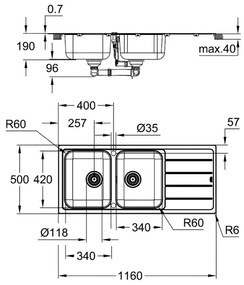 GROHE 31588SD1 - Chiuvetă K500 1160 × 500 mm inox