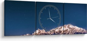 Tablou cu munți și cerul nocturn (cu ceas) (90x30 cm)