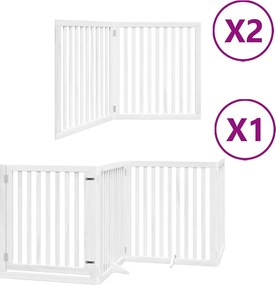 vidaXL Poartă câini pliabilă cu ușă 8 panouri, alb, 640 cm, lemn plop