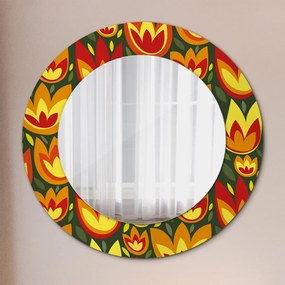 Oglinda rotunda imprimata Lalele retro