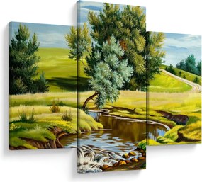 Tablou - Râu între câmpii, pictură în ulei (90x60 cm)