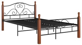 Cadru de pat, negru, 120x200 cm, metal black and dark wood, 120 x 200 cm