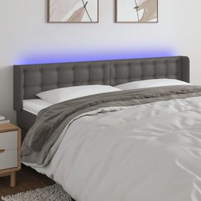 3123336 vidaXL Tăblie de pat cu LED, gri, 163x16x78/88 cm, piele ecologică