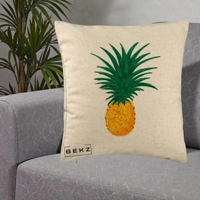 Perna Decorativa Ananas Tropical, 40x40 cm, Bej, Husa Detasabila, Perna Inclusa, BEKZ®