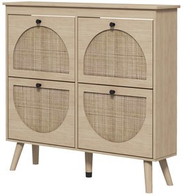 HOMCOM Pantofar 4 clapete 20 perechi raft reglabil stil boem picioare lemn masiv 105 x 24 x 97,5 cm natural | Aosom Romania