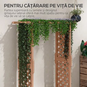 Outsunny Strat de Grădină Înălțat cu Grilaj și Acoperiș, Jardinieră din Lemn pentru Plante Cățărătoare, 112x41x180 cm, Maro | Aosom Romania