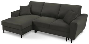 Colțar negru extensibil, cu spațiu de depozitare cu tapițerie din catifea reiată (cu colț pe partea stângă, cu șezlong) Kyoto – Cosmopolitan Design