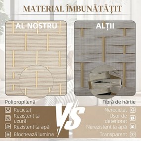 HOMCOM Paravan Interior cu 3 Panouri Pliabil, 135x180 cm, Separatoare Împletit din PP și Lemn de Pin, Stejar | Aosom Romania