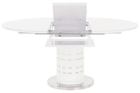 Masă dining extensibilă, alb extra lucios HG, diametru 120 cm, ZAMON