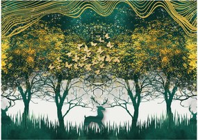 Tablou pe sticlă - Căprioare în pădurea verde (70x50 cm)