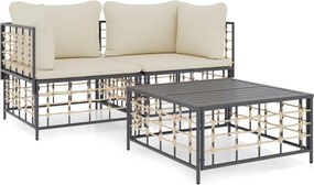 vidaXL Set șezlonguri de grădină 3 piese cu perne, antracit, poliratan