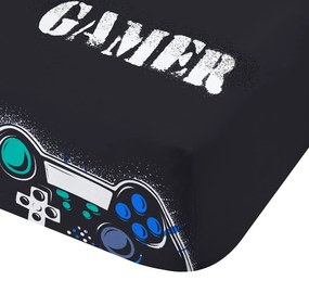 Cearceaf pentru copii negru pentru pat dublu cu elastic 135x190 cm Game Over – Catherine Lansfield