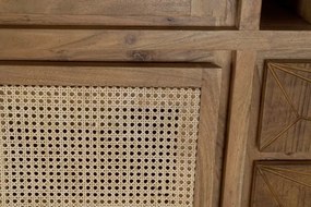 Vitrina din lemn de acacia si rattan, cu suport de vinuri, Verona