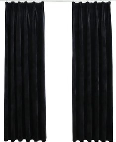 vidaXL Draperii opace, 2 buc., negru, 140x225 cm, catifea, cu cârlige