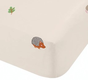 Cearceaf pentru copii bej pentru pat de o persoană cu elastic 90x190 cm Fox and Woodland Friends – Catherine Lansfield