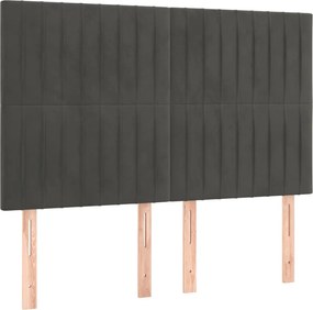 vidaXL Tăblie de pat gri închis 144x5x118/128 cm catifea