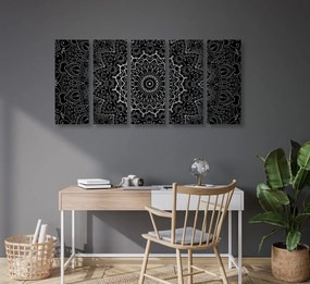 Tablou 5-piese Mandala vintage în stil indian în design alb-negru