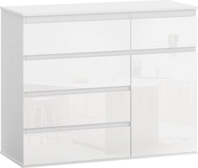 HOMCOM Bufet Modern cu 5 Sertare și Raft Reglabil, Alb Lucios | Aosom Romania