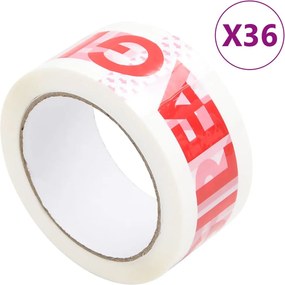 vidaXL Bandă adezivă ambalare 36 buc. imprimeu FRAGILE, alb 48 mmx66 m