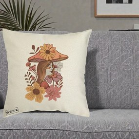 Perna Decorativa Fata Ciuperca Florala Boho, 40x40 cm, Ecru, Husa Detasabila, Perna Inclusa, BEKZ®