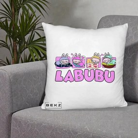 Perna Personalizata Labubu Sleeping Quad, 40x40 cm, Alb Pufos, Husa Detasabila, Perna Inclusa, BEKZ®