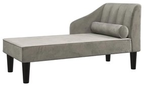 340714 vidaXL Șezlong cu perne și suport, gri deschis, catifea
