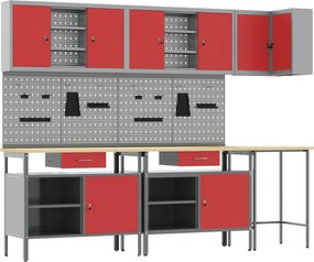 vidaXL Set de dulapuri de lucru cu sertar cu raft 10 pcs Roșu și gri