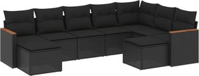 vidaXL Set mobilier de grădină cu perne, 9 piese, negru, poliratan