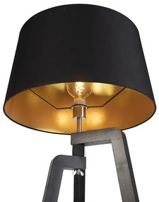 Lampă de podea cu trepied cu abajur din bumbac negru cu auriu 50 cm - Puros