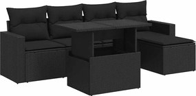 vidaXL Set mobilier de grădină cu perne, 6 piese, negru, poliratan