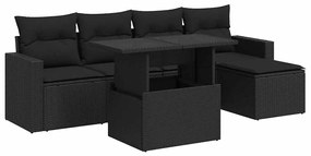 3326296 vidaXL Set mobilier de grădină cu perne, 6 piese, negru, poliratan