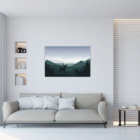 Tablou - Cerb cu lup pe stânci (90x60 cm)