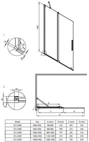 Paravan dus glisant 120x195cm, sticla securizata 6 mm, alb mat, Deante Prizma 1200x1950 mm, Alb mat