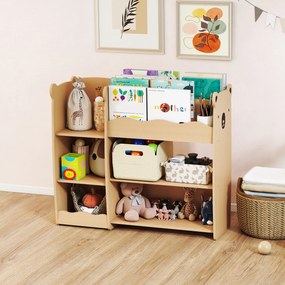 AIYAPLAY Raft pentru Jucării pentru Copii 3-8 Ani cu 7 Rafturi Deschise, Mobilier pentru Copii din MDF, 92x29x79 cm, Culoare Lemn | Aosom Romania