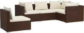 vidaXL Set mobilier de grădină cu perne, 5 piese, maro, poliratan