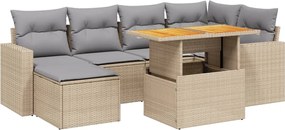 vidaXL Set canapele de grădină, 7 piese, cu perne, bej, poliratan
