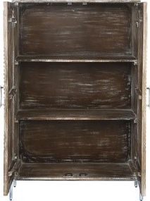 Dulap vintage din lemn de mango, alb, cu 2 uși, 2 rafturi și relief geometric, pe picioare, finisaj patinat, 134 x 85 x 38 cm, „Fougères”