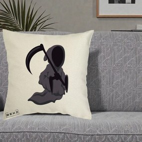 Perna Decorativa Moartea cu Coasa Grim Reaper Halloween, 40x40 cm, Ecru, Husa Detasabila, Perna Inclusa, BEKZ®