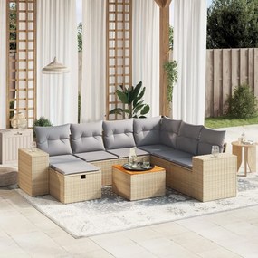 vidaXL Set canapele de grădină, 8 piese, cu perne, bej, poliratan