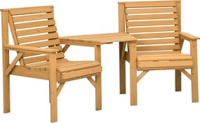 Outsunny Set bistro 3 piese din lemn rezistent la intemperii, set mobilier de grădină cu design cu lamele, orificiu pentru umbrelă Maro | Aosom Romania