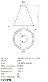 Lustră LED dimabilă pe cablu Redo 01-2674 ICONIC LED/50W/230V d. 58 cm negru