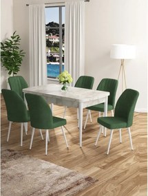 Set masa extensibila cu 6 scaune tapitate Homs cargold 250-30050 ALB-VERDE,170 x 80 cm