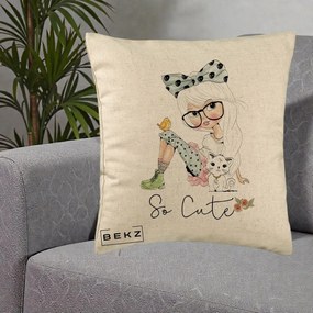 Perna Decorativa So Cute Fata Fashion, 40x40 cm, Bej, Husa Detasabila, Perna Inclusa, BEKZ®