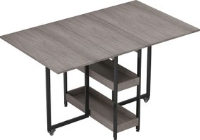 HOMCOM Masă Pliabilă cu 2 Blaturi Rabatabile pentru 4 Persoane cu 2 Rafturi Deschise, Gri | Aosom Romania